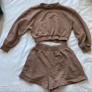 ZARA Brown Shorts and Cropped Crewneck Set (size s)